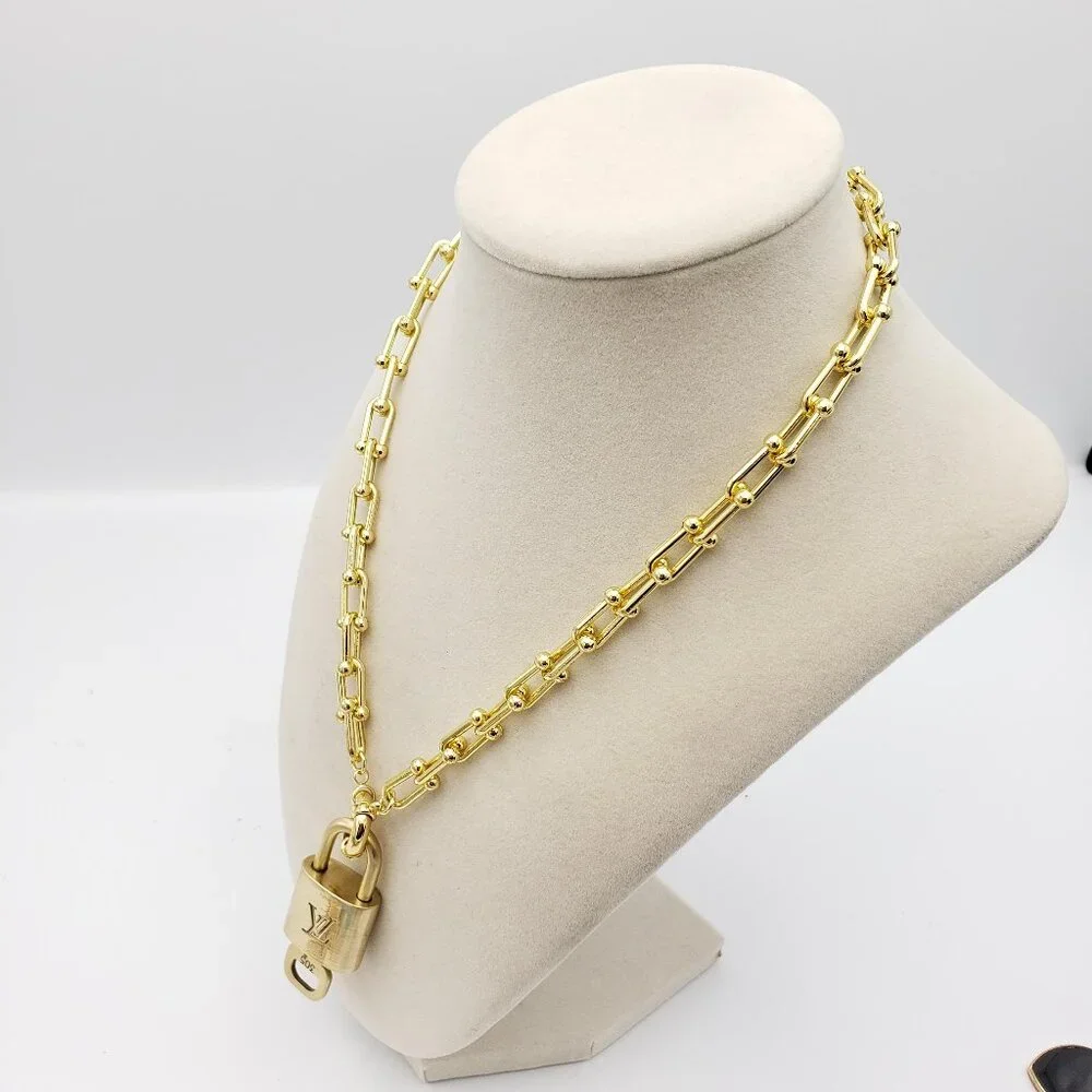 Authentic Louis Vuitton Gold Padlock Pendant w/Unbranded 18k Gold Plated Chain - Picture 4 of 14